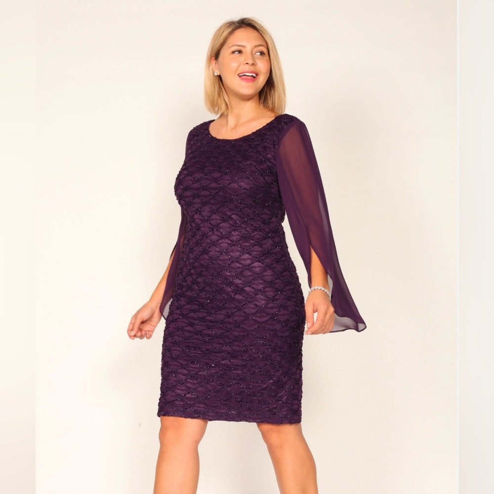 Connected Apparel Purple jacquard tulip Sleeve Dress. NWT size 24W